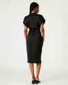 steve madden aimee dress black short sleeve v-neck midi ruched body