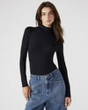 steve madden nelle bodysuit long sleeve mock neck fitted double layer flattering slimming basic bodysuit black