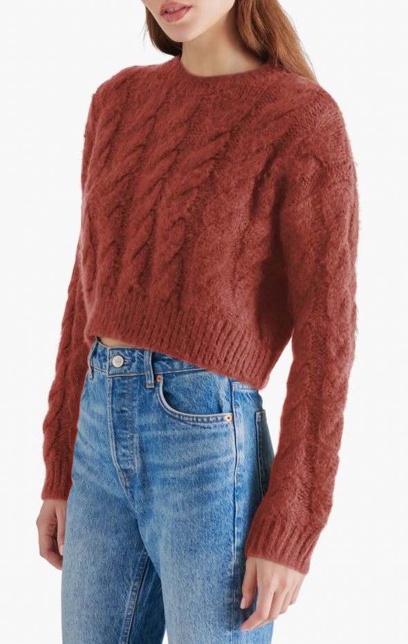 steve madden ceronne sweater baked apple cropped cable knit crewneck long sleeve sweater