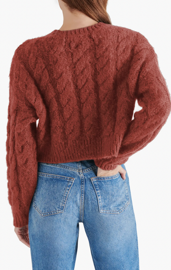 steve madden ceronne sweater baked apple cropped cable knit crewneck long sleeve sweater