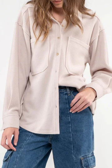 The Addison Ribbed Button Up Top