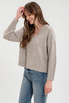 Mocha grey blu pepper v-neck long sleeve marled knit pullover sweater basic relaxed fit