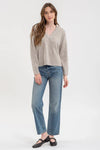 Mocha grey blu pepper v-neck long sleeve marled knit pullover sweater basic relaxed fit