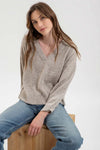 Mocha grey blu pepper v-neck long sleeve marled knit pullover sweater basic relaxed fit