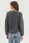 charcoal grey blu pepper v-neck long sleeve marled knit pullover sweater basic relaxed fit