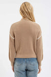 IVORY color block mock neck exposed seam neutral tone knit sweater