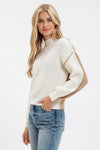 IVORY color block mock neck exposed seam neutral tone knit sweater