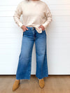 kut from the kloth meg wide leg medium wash raw hem denim