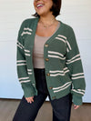 z supply boyfriend striped cardigan hunter green long sleeve button front cotton multi stripe sweater