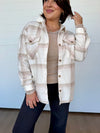 z supply hiker two toned fleece jacket button front brushed fleece plaid tan cream shacket