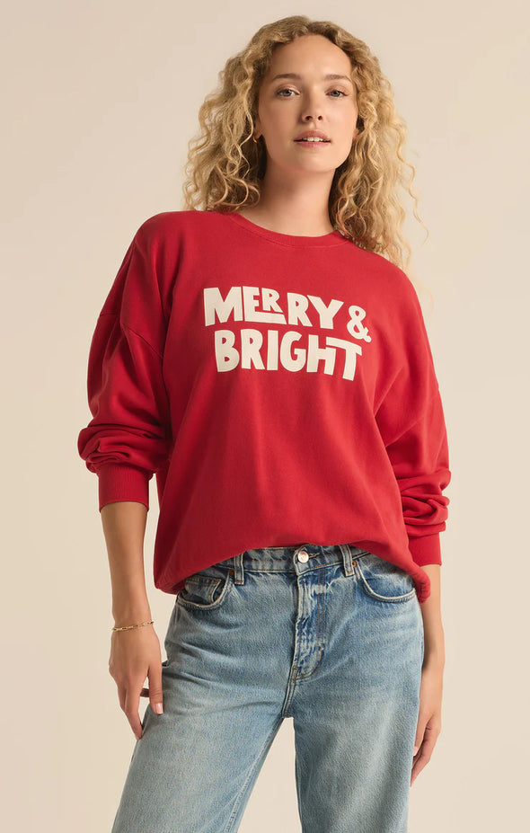 z supply merry & bright sweatshirt oversized haute red crewneck