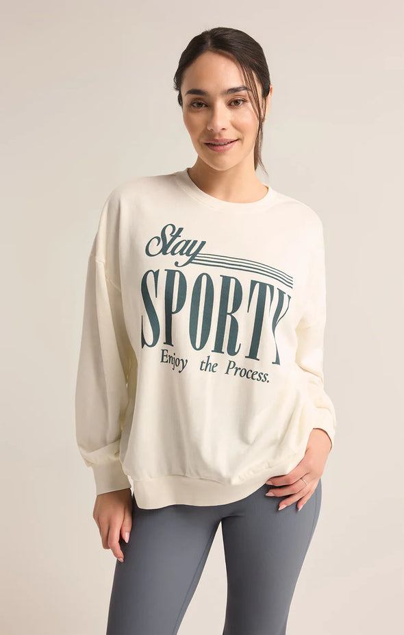 z supply sporty sunday sweatshirt sea salt crewneck relaxed fit long sleeve sporty graphic sweatshirt