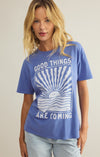 GT251477S z supply graphics good things boyfriend tee crewneck short sleeve vintage wash relaxed fit cotton jersey sky blue