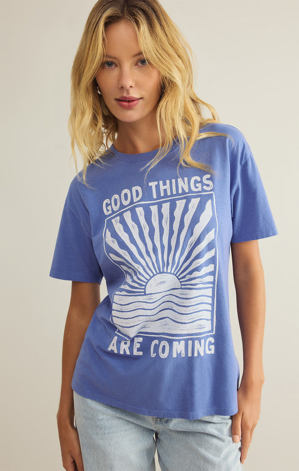 GT251477S z supply graphics good things boyfriend tee crewneck short sleeve vintage wash relaxed fit cotton jersey sky blue