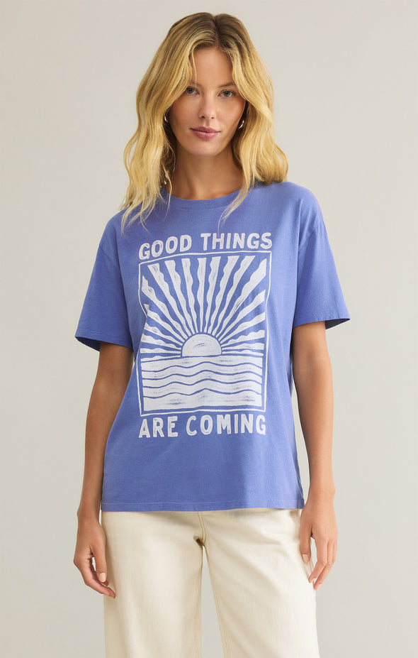 GT251477S z supply graphics good things boyfriend tee crewneck short sleeve vintage wash relaxed fit cotton jersey sky blue