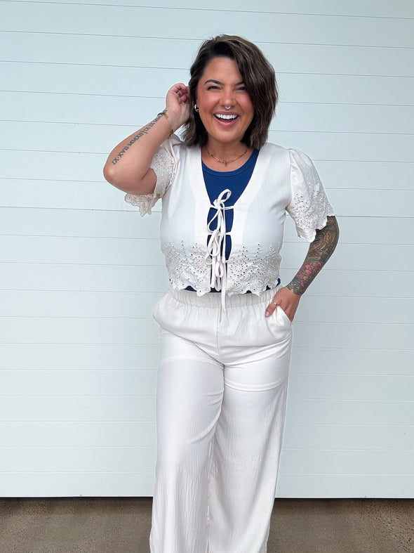 The Jules Eyelet Detail Tie Top + Pants Set