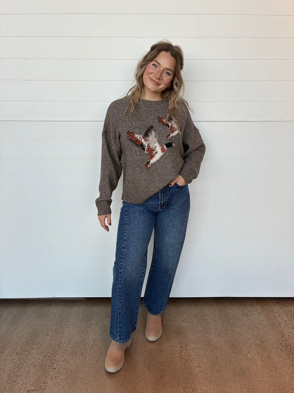 flying duck hunting inspired long sleeve crewneck sweater