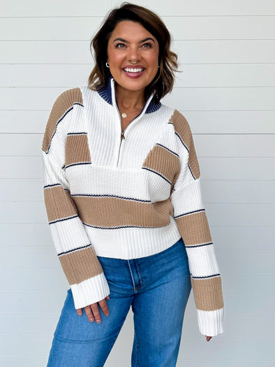 The Rhodes Striped Zip Neckline Sweater