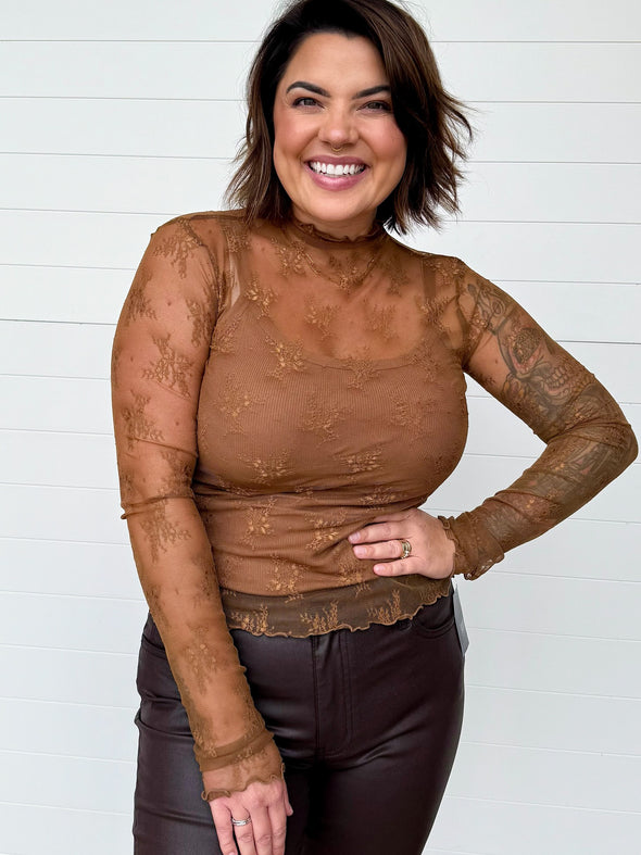 The Jessica Mock Neck Lace Long Sleeve