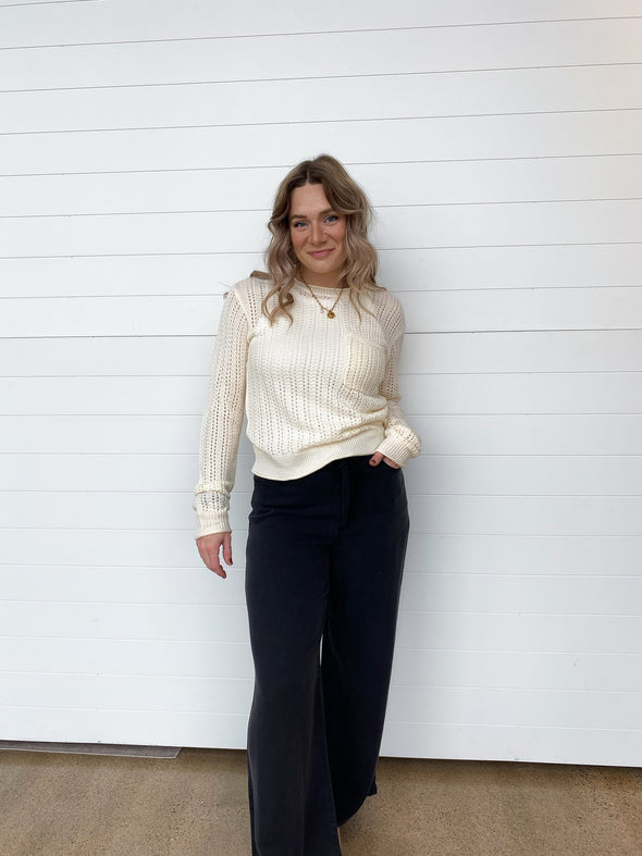 thread and supply joan sweater crochet long sleeve open knit off white sweater