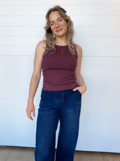 cranberry high neck ribbed basic tank