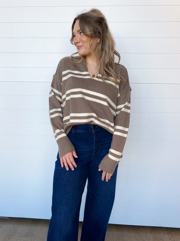 The Charlotte Notch Neck Striped Sweater