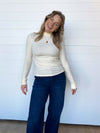 ivory mock neck ribbed long sleeeve top 