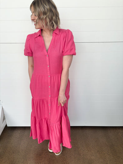 The Marilyn Collared Tiered Skirt Midi Dress