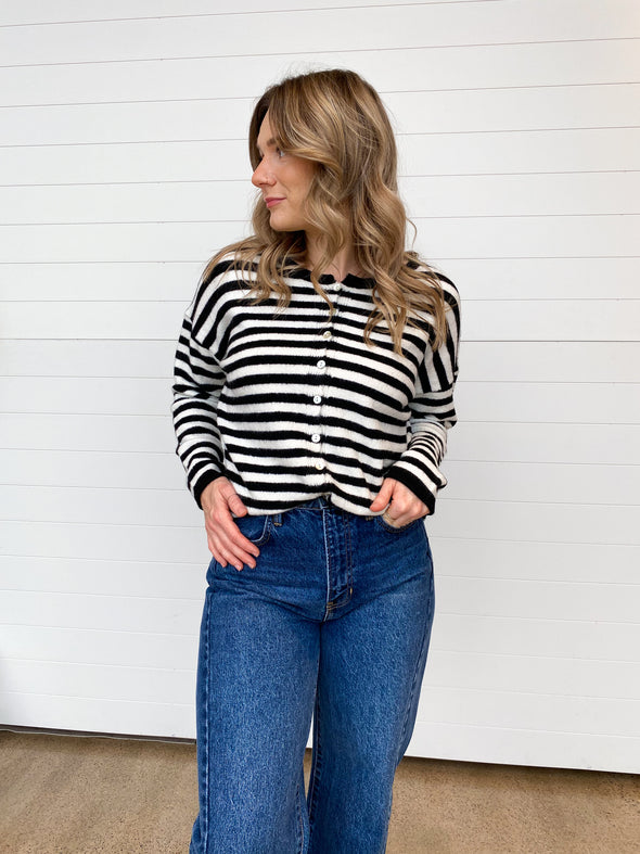 The Penelope Striped Button Up Cardigan