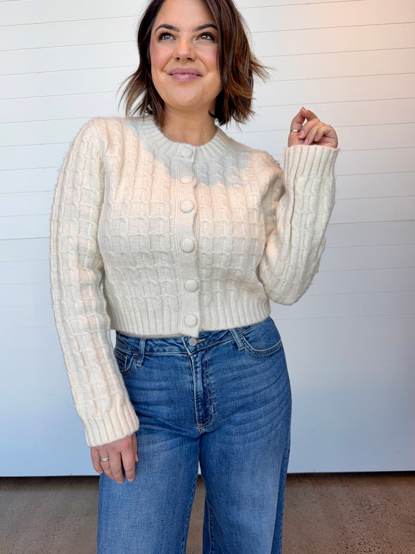 The Jules Checked Knit Button Up Sweater