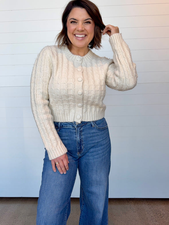 The Jules Checked Knit Button Up Sweater