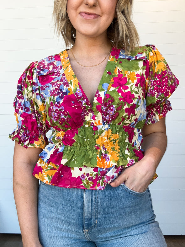 The Valentina Puff Sleeve Floral Top