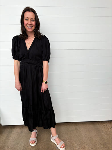 The Reanna V-Neck Satin Midi Dress