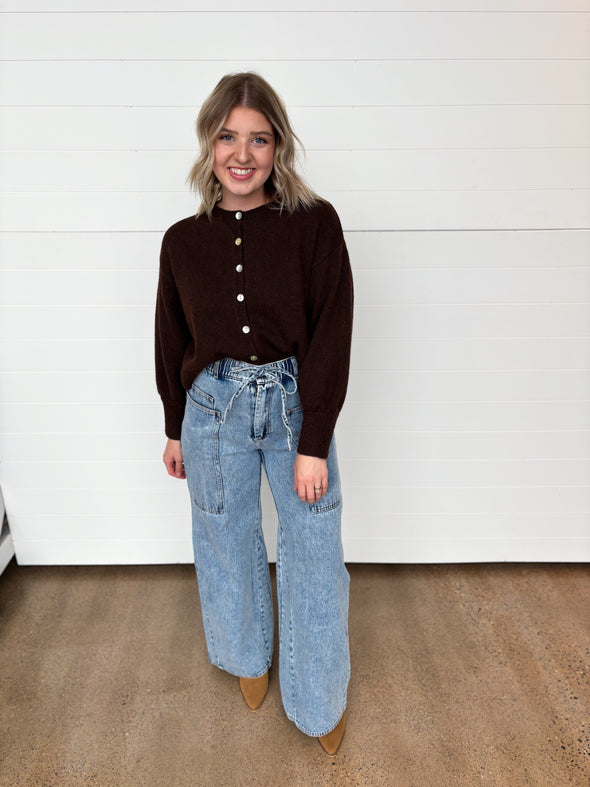 The Maven Drawstring Waist Wide Leg Utility Jeans