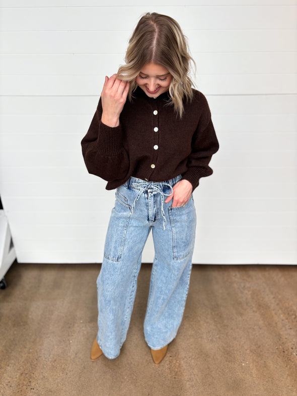 The Maven Drawstring Waist Wide Leg Utility Jeans