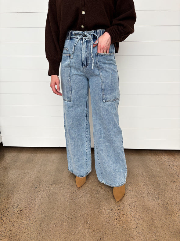 The Maven Drawstring Waist Wide Leg Utility Jeans
