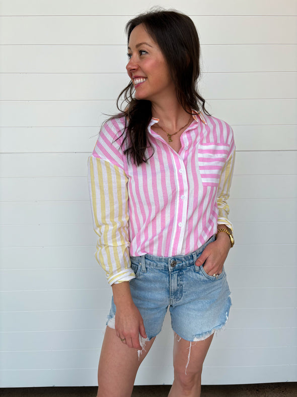 The Lily Mixed Stripe Button Up Top