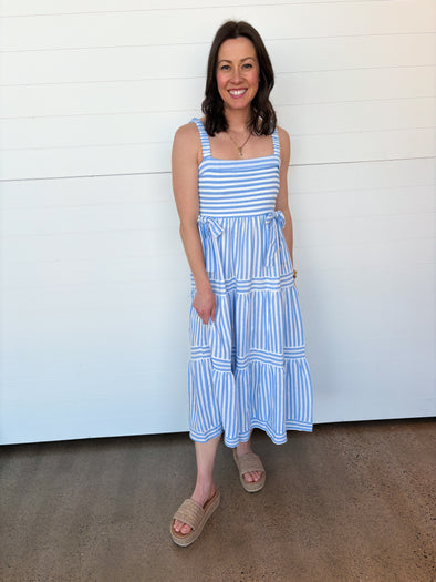 The Jemma Striped Bow Detail Midi Dress