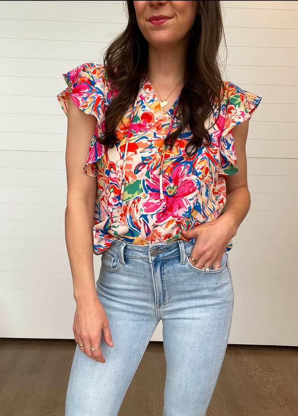 The Arielle Ruffle Sleeve Floral Blouse