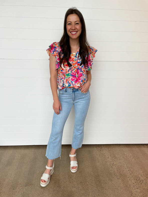 The Arielle Ruffle Sleeve Floral Blouse