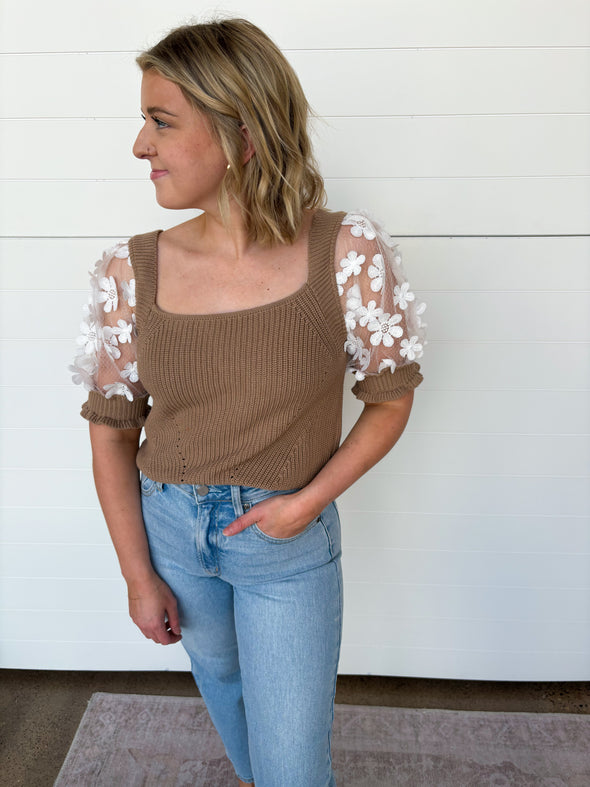 The Lorraine Floral Puff Sleeve Sweater Top