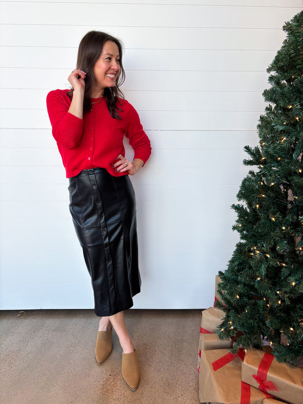 The Reine Faux Leather Midi Skirt
