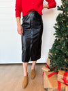 The Reine Faux Leather Midi Skirt