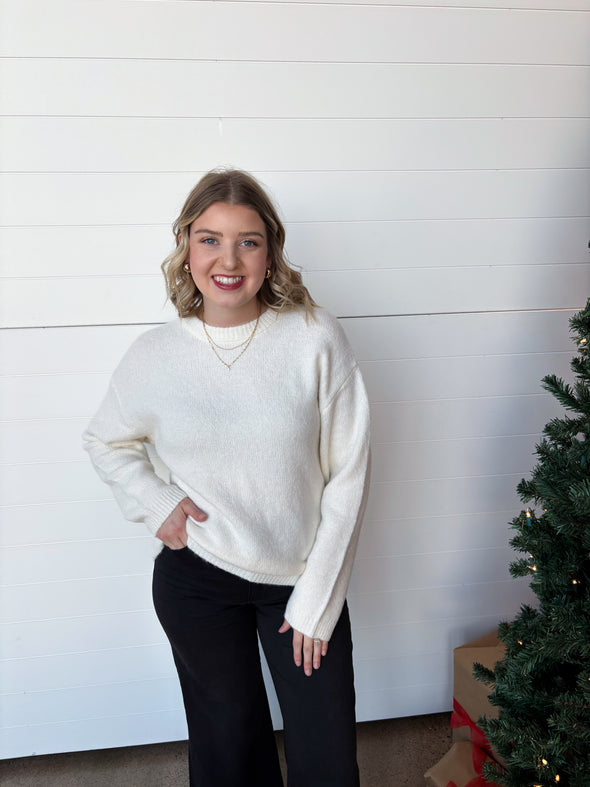 z supply snowed in sweater crewneck oversized off white