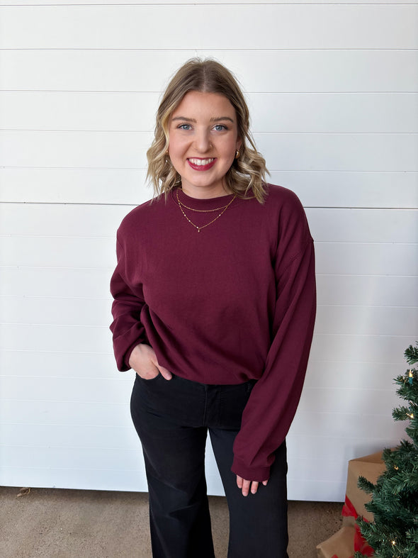 z supply boyfriend sweatshirt crewneck burgundy merlot