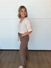 high waist drawstring tencel lyocell soft cargo wide leg pant brown