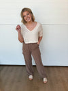 high waist drawstring tencel lyocell soft cargo wide leg pant brown