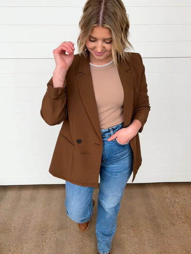 double breasted classic blazer jacket brown