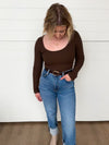 z supply madeline rib top dark chocolate brown long sleeve scoop neck fitted silhouette cropped basic layering top