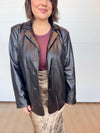 faux leather black blazer button front collared 